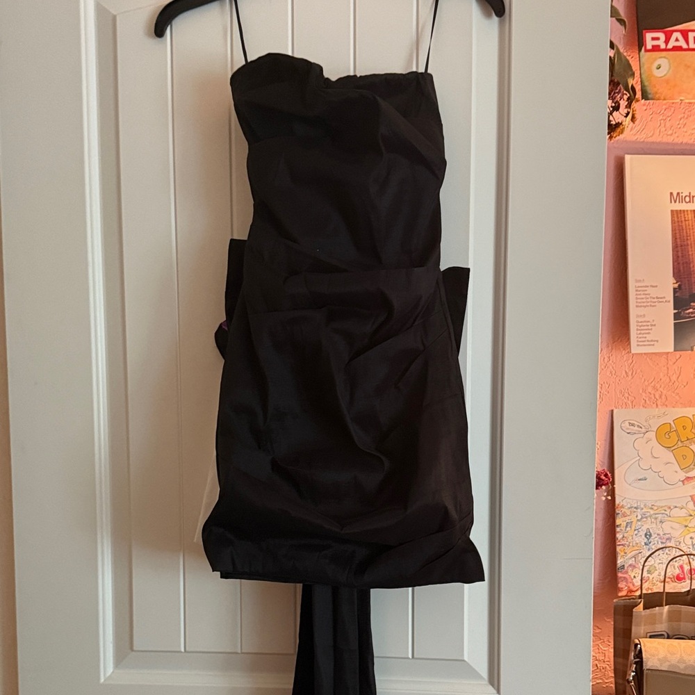 Girls black strapless homecoming dress bow